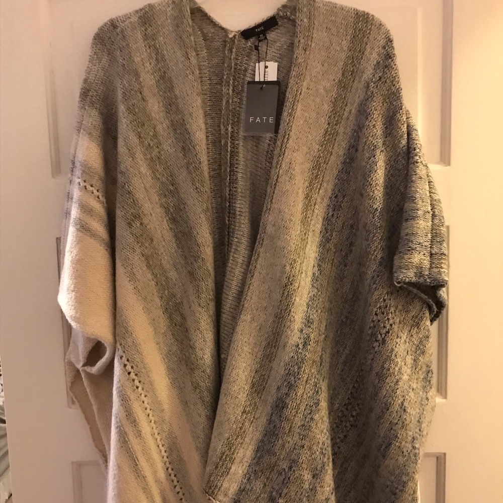 Light grey multicolor poncho cardigan